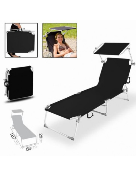 TUMBONA DE PLAYA PLEGABLE CON PARASOL NEGRA URBAN LIVING