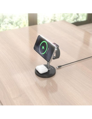 BASE CARGADOR AISENS SMARTPHONE/APPLE WATCH/AURICULARES WIRELESS QI2 15W USB-C BLACK