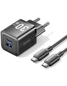 CARGADOR DE PARED VENTION GAN USB-C + USB-A 30W BLACK + CABLE UCB-C 1M BLACK