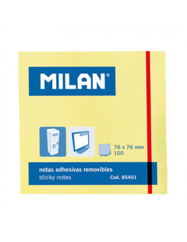 BLOC DE 100 NOTAS ADHESIVAS AMARILLAS 76X76 MILAN