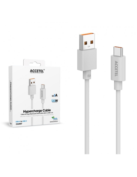Cable Datos Carga Rápida 120W USB-A a USB-C 6A Blanco (1M)