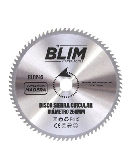 DISCO CORTE MADERA PARA SIERRAS 250MM. BLIM