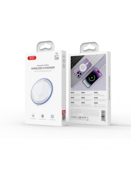 CARGADOR INALAMBRICO 15W CON LED AZUL CX042 XO