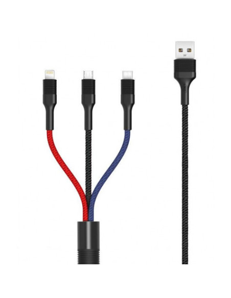 CABLE NB54 CARGA RAPIDA CORDON 3 EN 1 | MICRO + TIPO C + LIGHTNING A USB XO