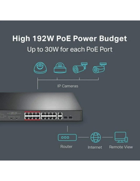SWITCH TP-LINK 16 PUERTOS 10/100MBPS + 2 10/100/1000 POE+ RACK