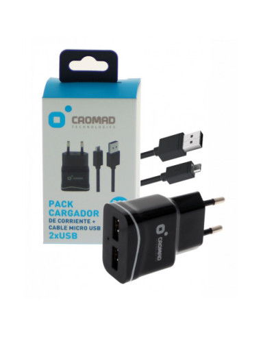 PACK CARGADOR CORRIENTE 2.1A + CABLE MICRO USB CROMAD