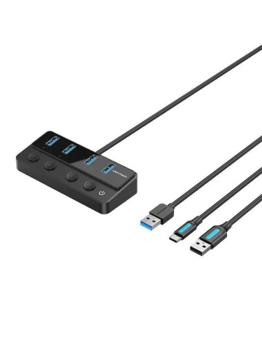 HUB USB VENTION 4 PUERTOS USB 3.0 BLACK + CABLE USB/M - USB-C/M