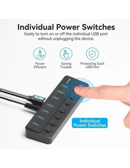 HUB VENTION USB 3.0 7 PUERTOS USB 3.0 INTERRUPTOR BLACK
