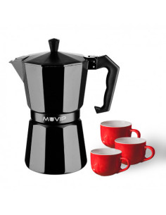 CAFETERA 3 TAZAS ALUMINIO NEGRO MATE ANTIADHERENTE MUVIP