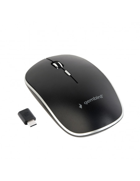 Ratón Gembird Ambidextro RF Wireless+USB Type-C Í“ptico 1600 DPI Negro