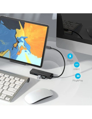 HUB VENTION USB-C 5 EN 1 MICRO USB PD X4 USB-A BLACK