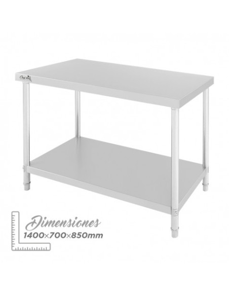 MESA DE TRABAJO ACERO INOXIDABLE 140X70X85CM CHEF PRO