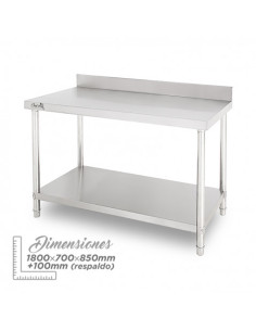 MESA DE TRABAJO ACERO INOXIDABLE 180X70X85CM CON RESPALDO CHEF PRO