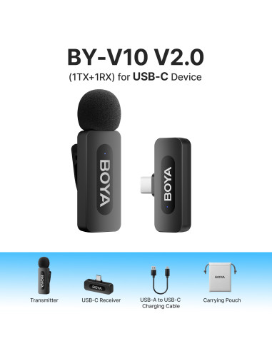 Boya BY-V10 Micrófono de Solapa Inalámbrico Android USB-C Negro