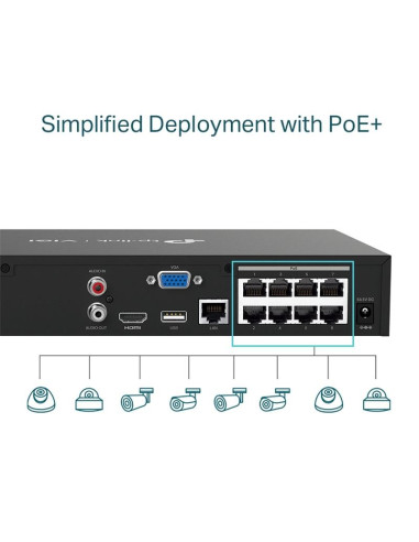 GRABADOR IP NVR TP-LINK VIGI 8 CH IP 1HDD H265+ POE
