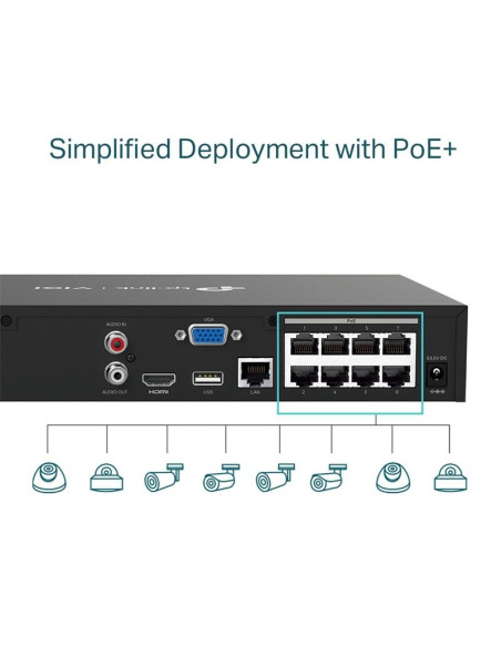 GRABADOR IP NVR TP-LINK VIGI 8 CH IP 1HDD H265+ POE