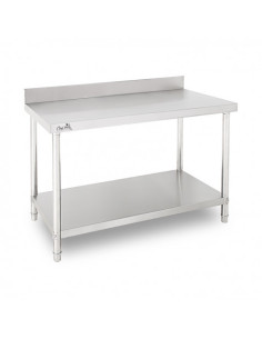 MESA DE TRABAJO ACERO INOXIDABLE 150X70X85CM CON RESPALDO CHEF PRO