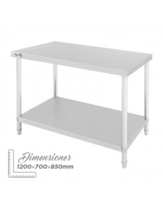 MESA DE TRABAJO ACERO INOXIDABLE 120X70X85CM CHEF PRO