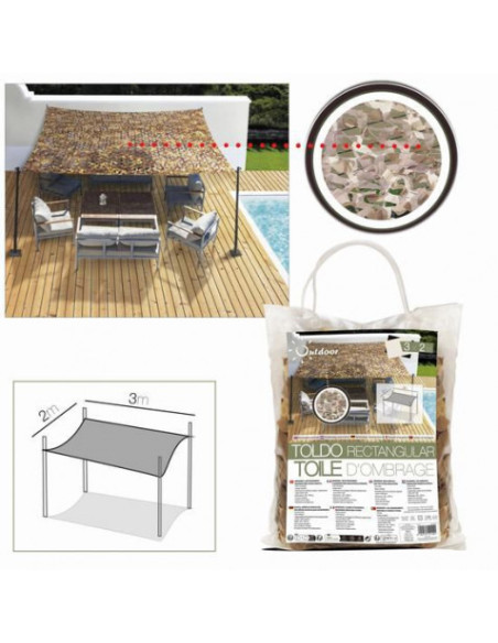 TOLDO RECTANGULAR EFECTO CAMUFLAJE CON BOLAS 2X3 METROS