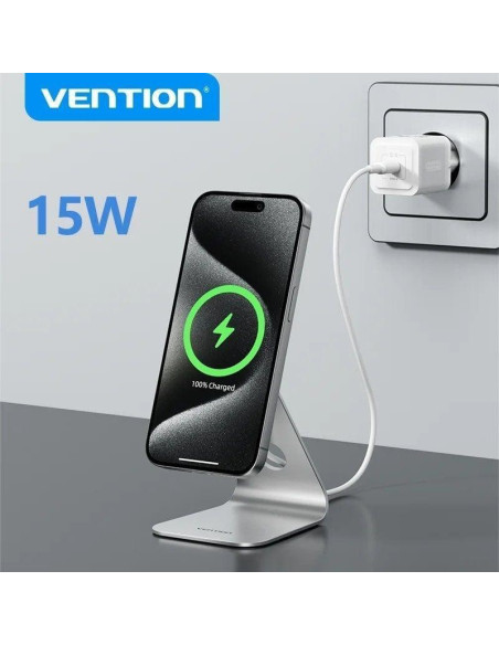 CARGADOR VENTION SOBREMESA SMARTPHONE MAGSAFE 15W WIRELESS 1M SILVER