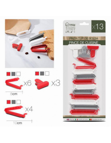 PACK 13 PINZAS DE CIERRE PLASTICO PARA BOLSAS URBAN LIVING