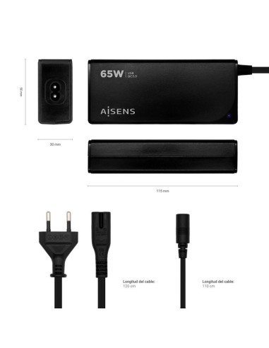 CARGADOR PORTATIL AISENS 65W AUTOMATICO + 9 CONECTORES + USB-A