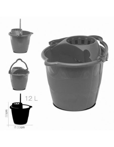 CUBO REDONDO 12 LITROS GRIS CON ESCURRIDOR