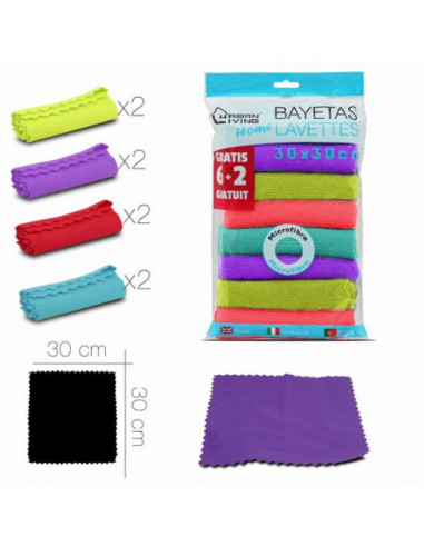 PACK 8 BAYETAS MICROFIBRAS 4 COLORES 30X30 URBAN LIVING