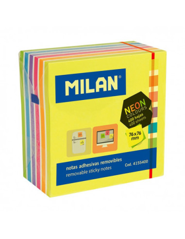BLOC DE 400 NOTAS ADHESIVAS NEON 76X76MM MILAN