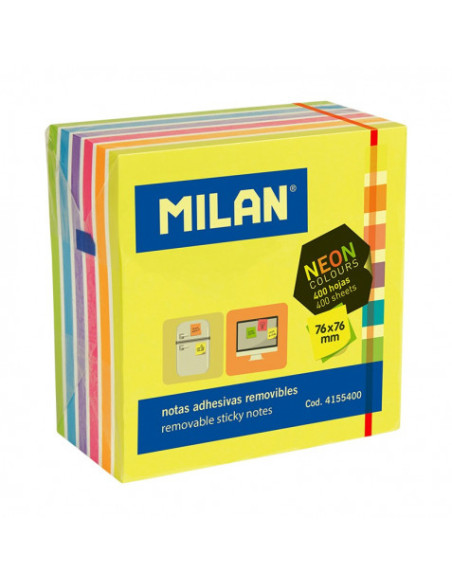 BLOC DE 400 NOTAS ADHESIVAS NEON 76X76MM MILAN