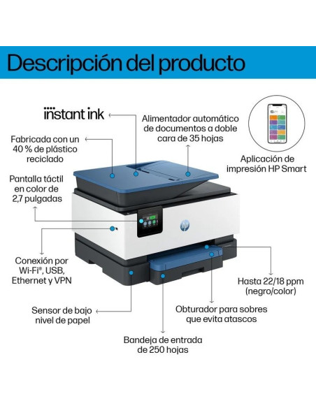 IMPRESORA HP OFFICEJET PRO MULTIFUNCION 9125E COLOR ETHERNET/WIFI DUPLEX