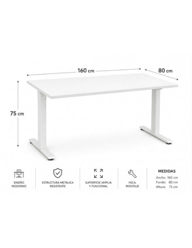MESA DE OFICINA 160X80X75CM BLANCA CROMAD