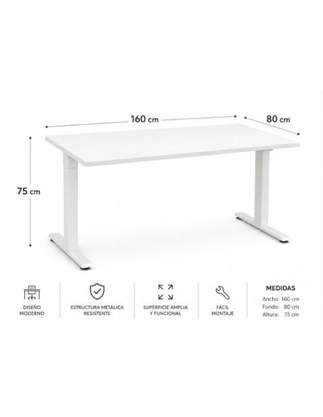 MESA DE OFICINA 160X80X75CM BLANCA CROMAD