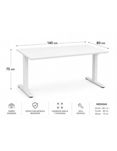 MESA DE OFICINA 140X80X75CM BLANCA CROMAD