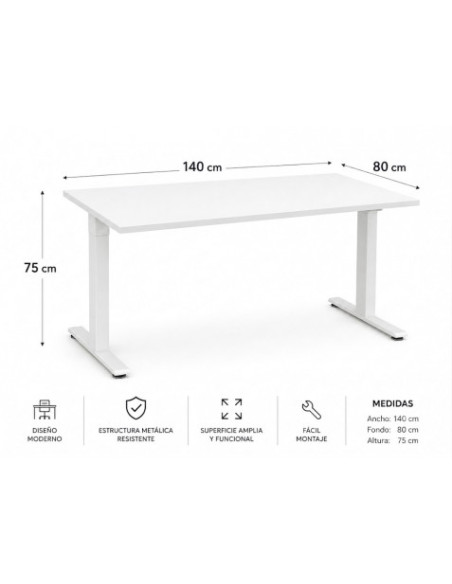 MESA DE OFICINA 140X80X75CM BLANCA CROMAD