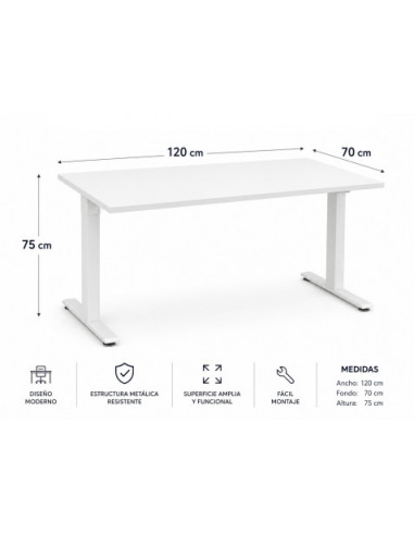 MESA DE OFICINA 120X70X75CM BLANCA CROMAD