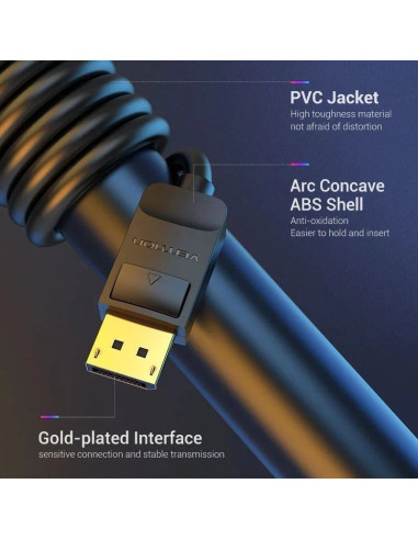 CABLE DISPLAYPORT 1.2 4K VENTION DP/M - DP/M 3M BLACK