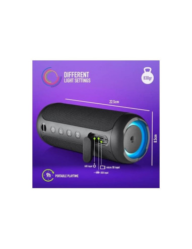 ALTAVOCES NGS ROLLER FURIA 3 RGB PORTATIL WATERPROOF 60W IPX7/BT/USB BLACK