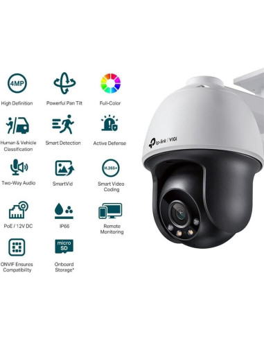 CAMARA IP TP-LINK VIGI PT 4MP 4MM IR 30M IP66 POE
