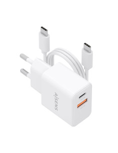 AISENS Cargador GaN 20W con cable USB-C 1m, 1xUSB-C PD3.0, 1xUSB-A