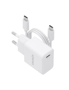 AISENS Cargador GaN USB-C PD3.0 1xUSB-C 20W con cable USB-C 1m, blanco