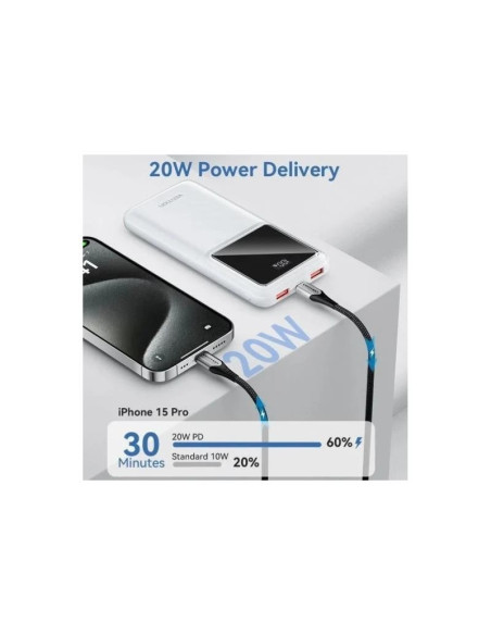 POWERBANK VENTION 10000MAH 2XUSB-A + USB-C LED DISPLAY 22.5W WHITE