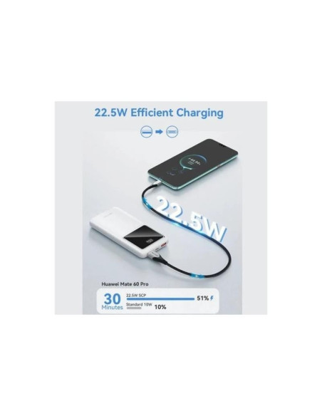 POWERBANK VENTION 10000MAH 2XUSB-A + USB-C LED DISPLAY 22.5W WHITE