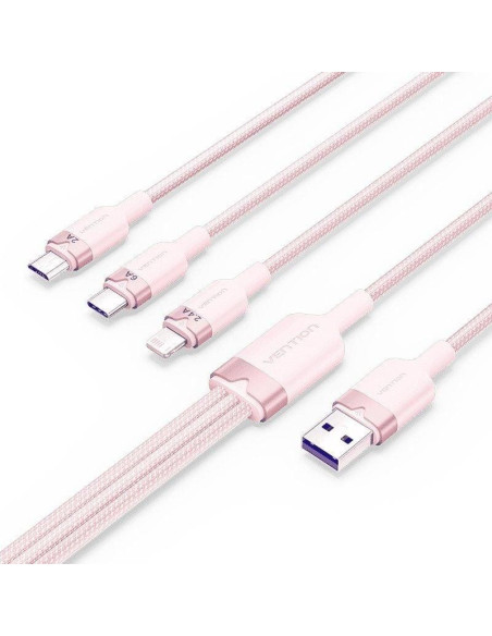 CABLE 3 EN 1 VENTION USB-A 2.0 - USB-C/LIGHTNING/MICRO-B 1.5M ALUMINIO ROSE