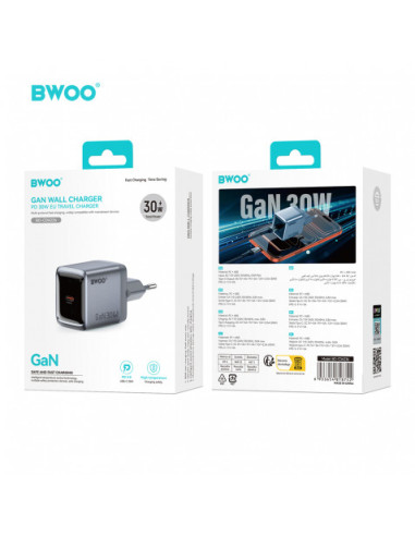 CARGADOR CORRIENTE TIPO C 30W GRIS BO-CDA236 BWOO