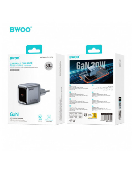 CARGADOR CORRIENTE TIPO C 30W GRIS BO-CDA236 BWOO