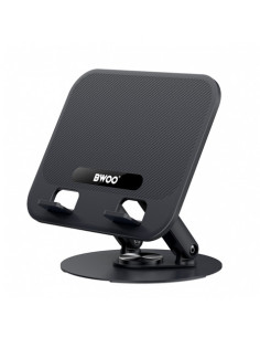 SOPORTE GIRATORIO DE ALUMINIO PARA TABLETS Y PORTATIL NEGRO BWOO 2