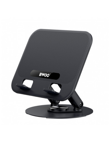 SOPORTE GIRATORIO DE ALUMINIO PARA TABLETS Y PORTATIL NEGRO BWOO