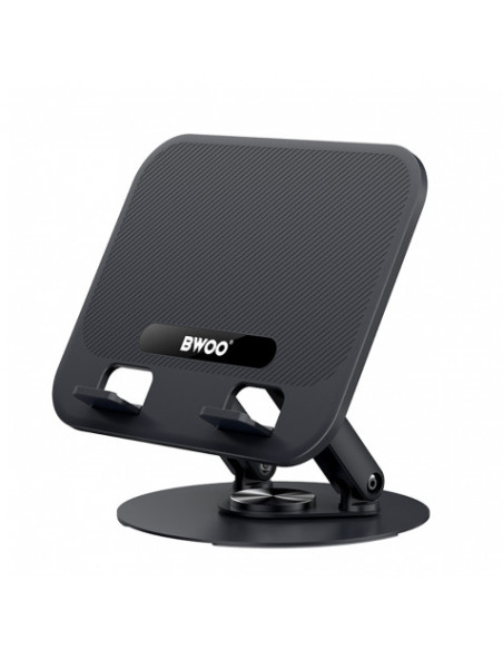 SOPORTE GIRATORIO DE ALUMINIO PARA TABLETS Y PORTATIL NEGRO BWOO