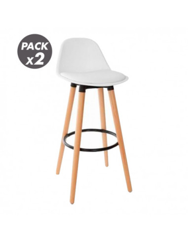 PACK 2 TABURETES ACOLCHADOS CON RESPOSAPIÉS BLANCOS MUVIP